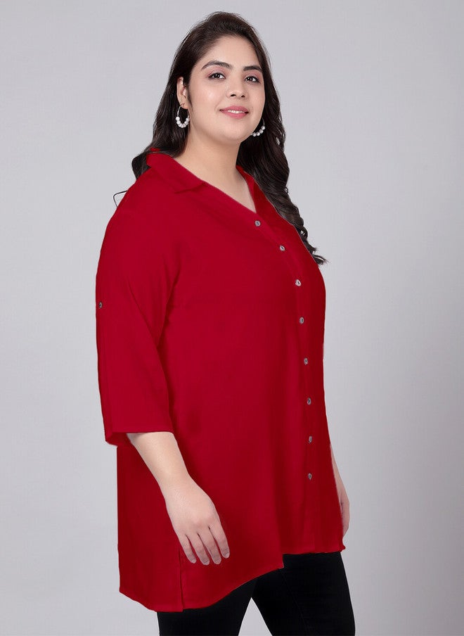 Indietoga Plus Size Classic Spread Collar Longline Casual Shirt - Image 3